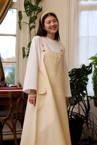 Tereyağ Sarısı Keten Etekli Salopet