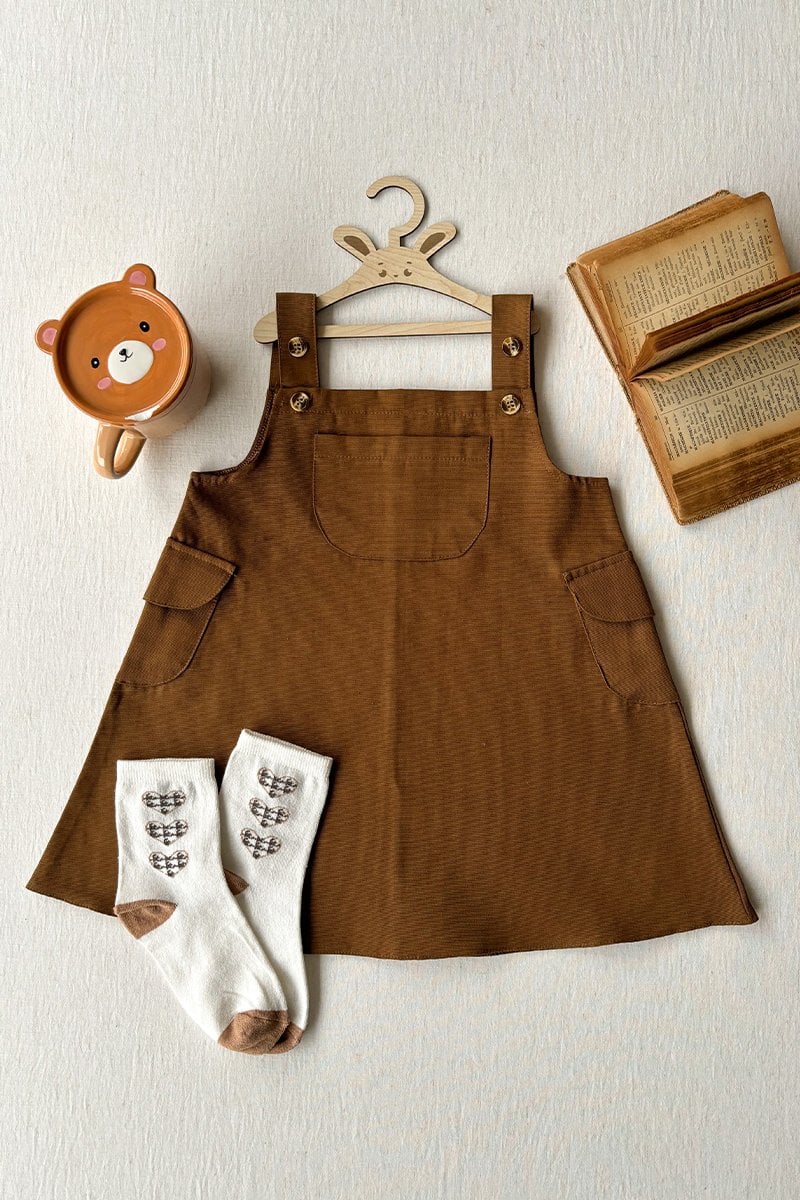 Acı Kahve Çocuk Duck Keten Etekli Salopet