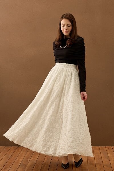 Ekru Dantelli Balon Etek