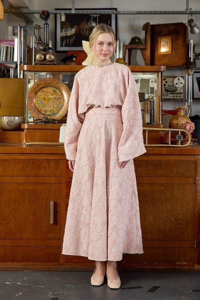 Pudra Çiçek Detay Etek Takım