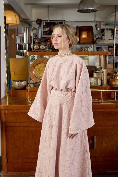 Pudra Çiçek Detay Etek Takım