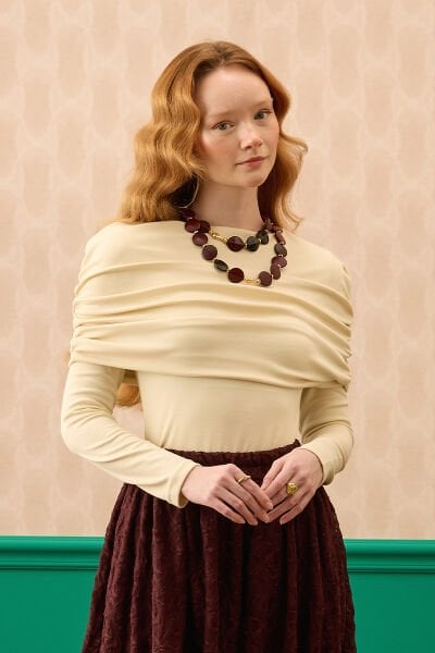 Krem Oysho Büzgü Detaylı Bluz