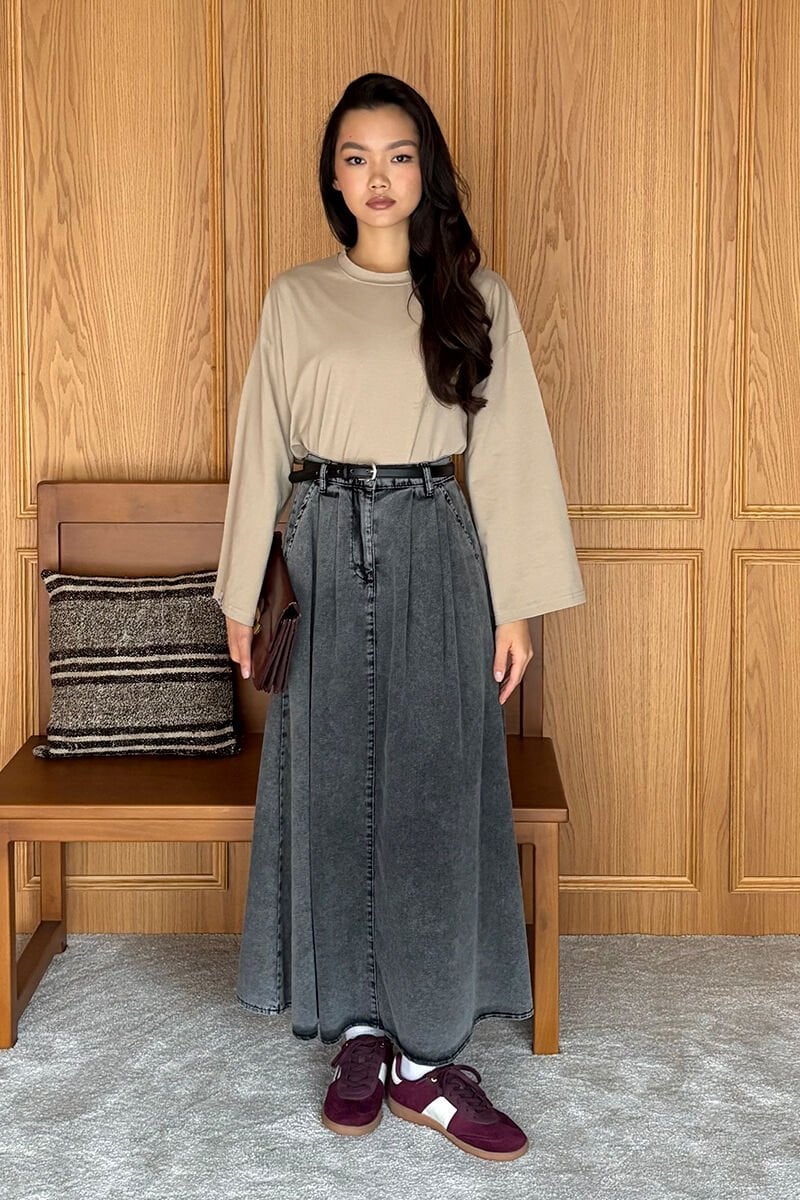 Antrasit Kot Tek Düğmeli Etek