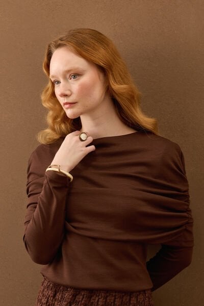 Acı Kahve Oysho Büzgü Detaylı Bluz