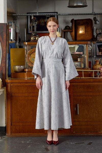 Buz Gri Çiçek Detay Etek Takım