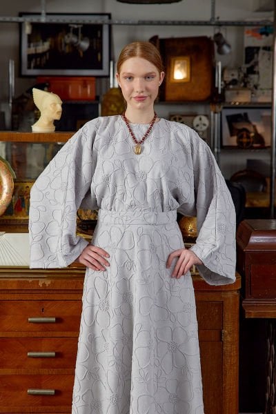 Buz Gri Çiçek Detay Etek Takım