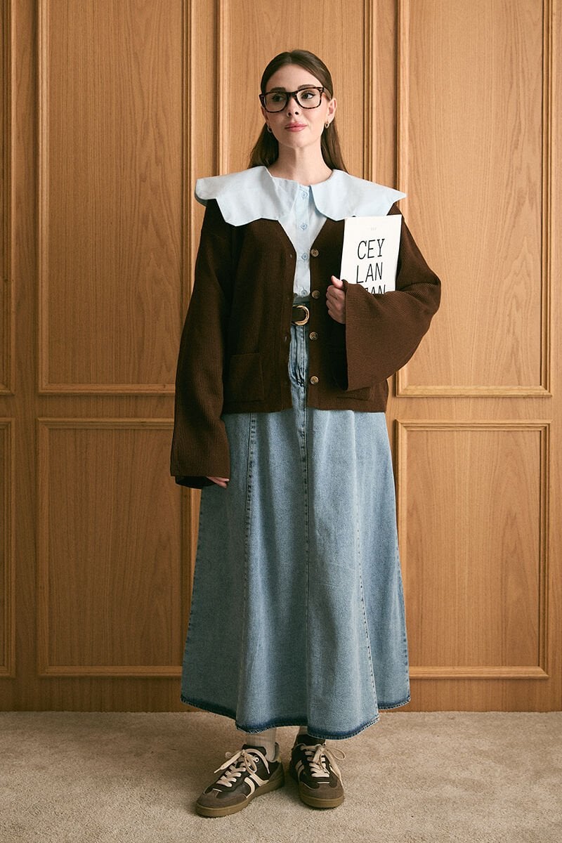 Buz Mavisi Kot Kloş Etek