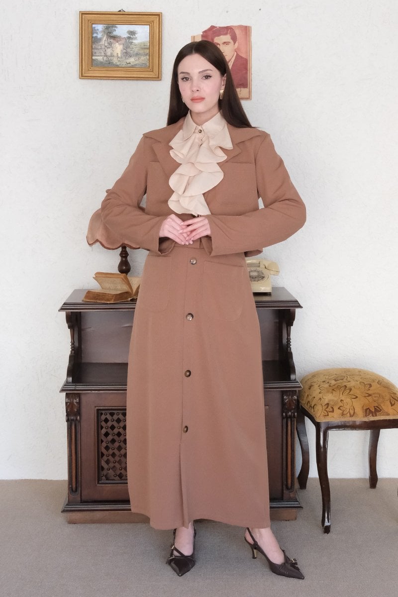 Karamel Krep Ceket Takım