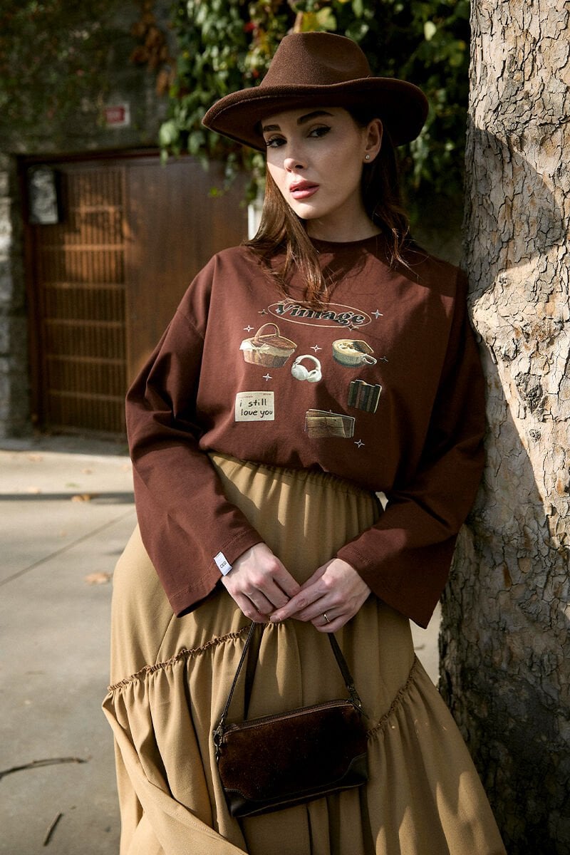 Acı Kahve Vintage Baskılı Basic Body