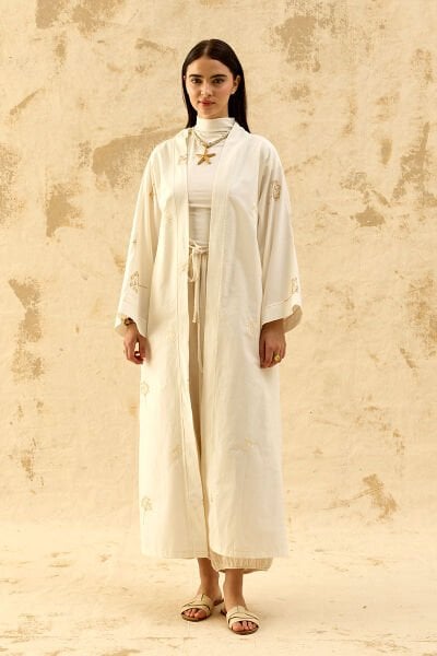 Zarif Dal Nakışlı Uzun Kimono