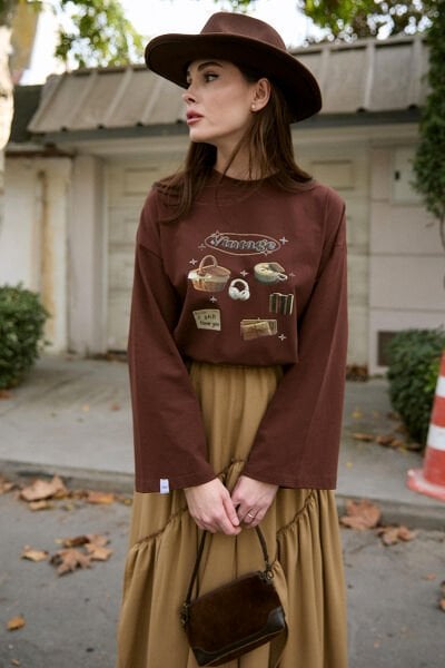 Acı Kahve Vintage Baskılı Basic Body