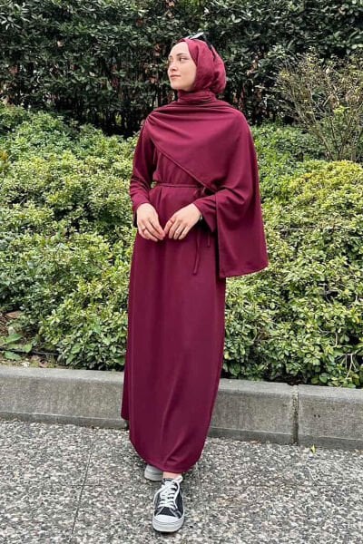 Bordo Oysho Şal Yaka Elbise