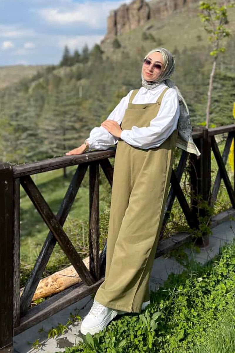 Haki Keten Salopet Tulum