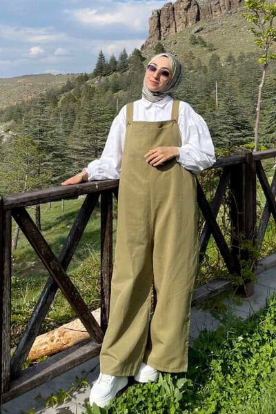 Haki Keten Salopet Tulum