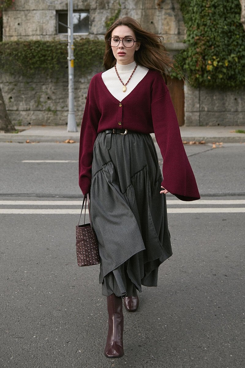 Bordo İspanyol Kol Triko Hırka