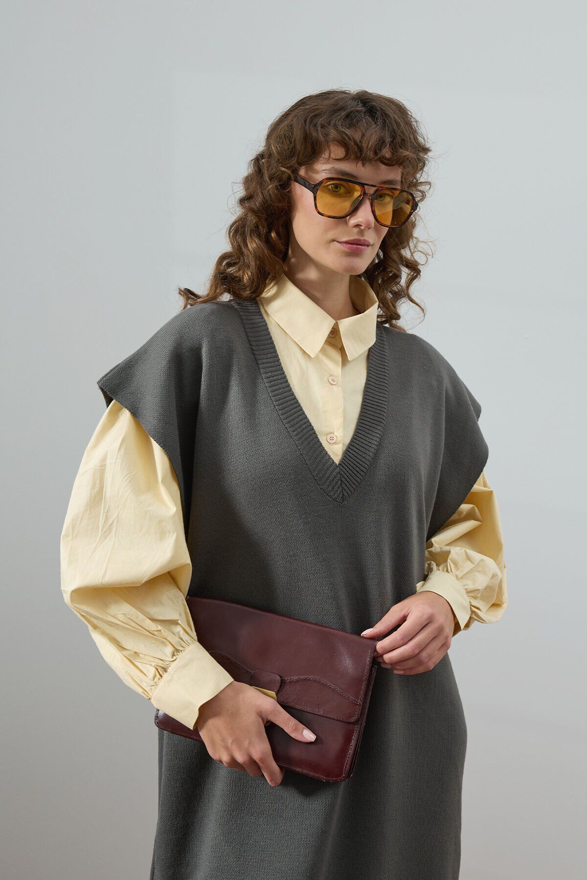 Tereyağ Sarısı Klasik Yaka Crop Gömlek