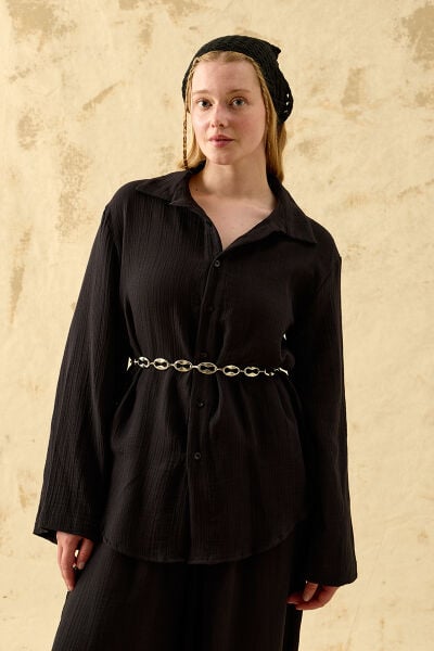 Siyah Müslin Oversize Gömlek