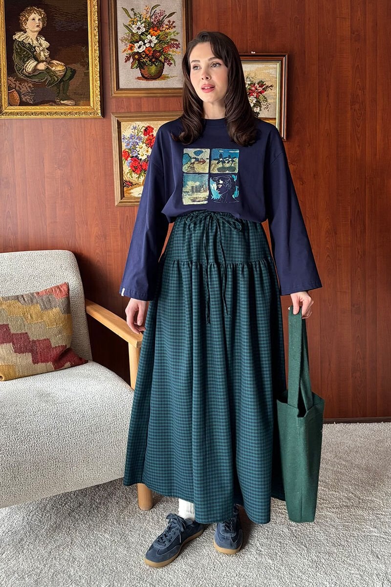 Zümrüt Pötikare Fırfır Detay Poliviskon Etek