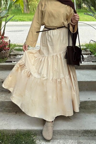 Krem Çapraz Kat Etek