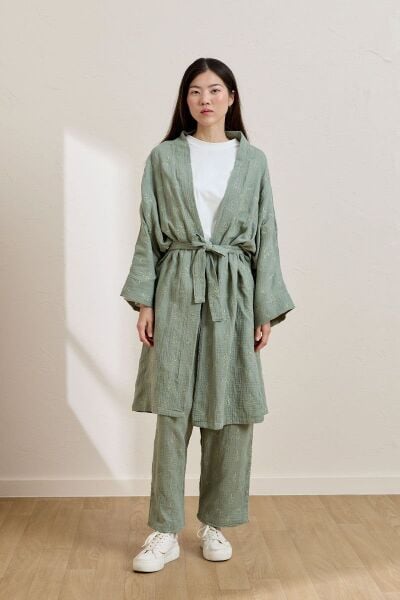 Çağla Fistolu Müslin Uzun Kimono