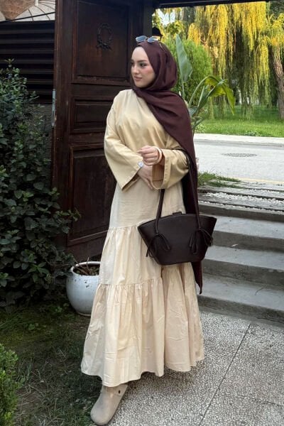 Bej Body & Krem Çapraz Kat Etek Takım