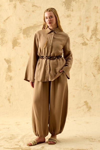 Vizon Müslin Oversize Gömlek & Şalvar Pantolon Takım