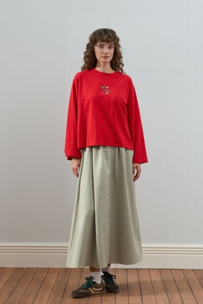 Küf Yeşili keten Tek Düğmeli Etek