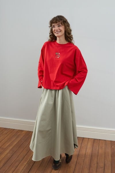 Küf Yeşili keten Tek Düğmeli Etek