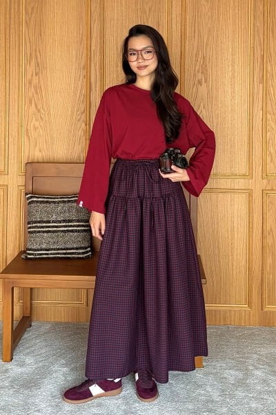 Bordo Body & Bordo Pötikare Fırfır Detay Poliviskon Etek Takım