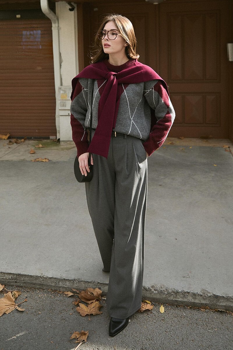 Antrasit Pile Detay Palazzo Pantolon