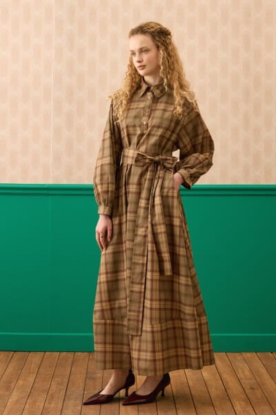 Vizon Ekoseli Vintage Elbise