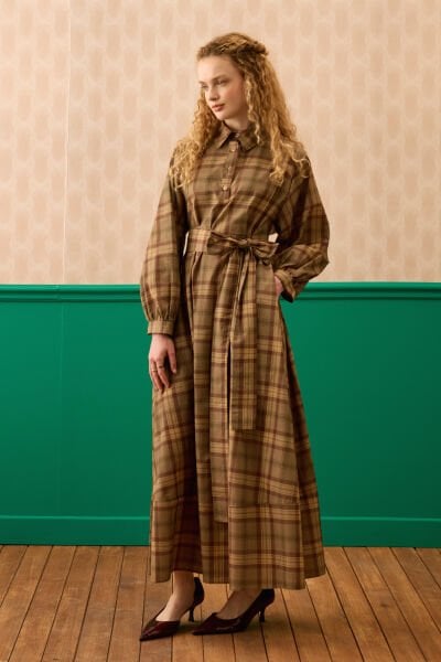 Vizon Ekoseli Vintage Elbise