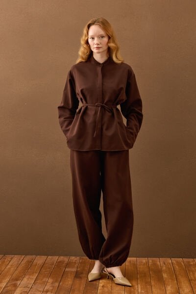 Acı Kahve Krep Şalvar Takım