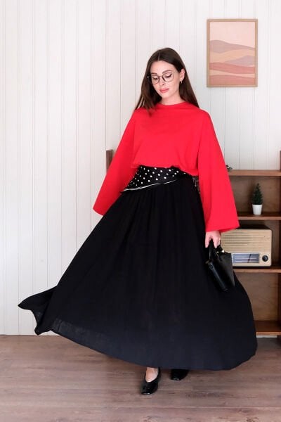 Siyah Müslin Balon Etek