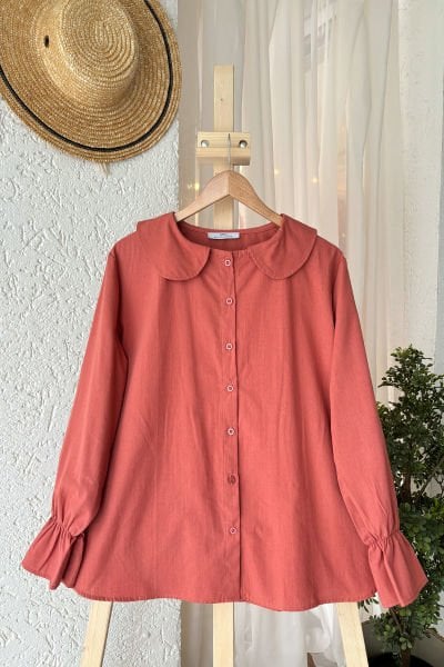 Kiremit Organik Keten Marul Kol Gömlek