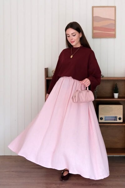 Pembe Müslin Balon Etek