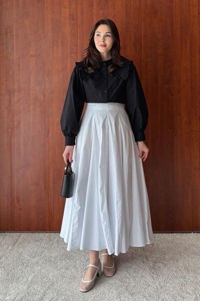 Beyaz Koton Parçalı Etek