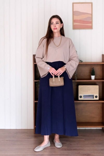 Lacivert Müslin Balon Etek