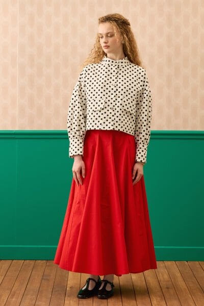 Kırmızı Koton Parçalı Etek