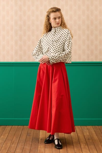 Kırmızı Koton Parçalı Etek