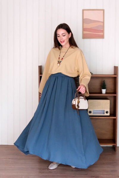 İndigo Müslin Balon Etek