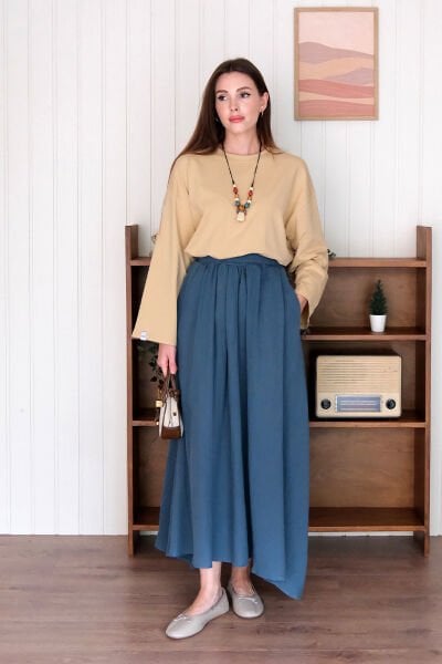 İndigo Müslin Balon Etek