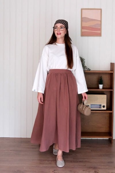 Gül Kurusu Müslin Balon Etek