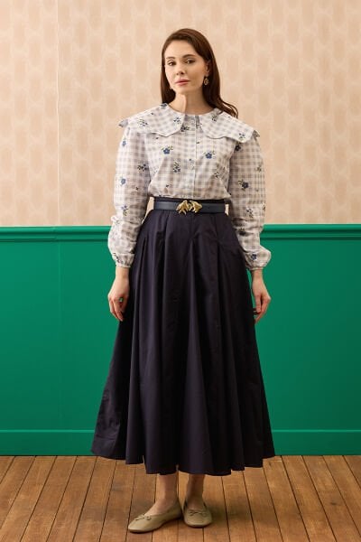 Lacivert Koton Parçalı Etek