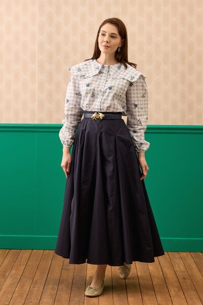 Lacivert Koton Parçalı Etek