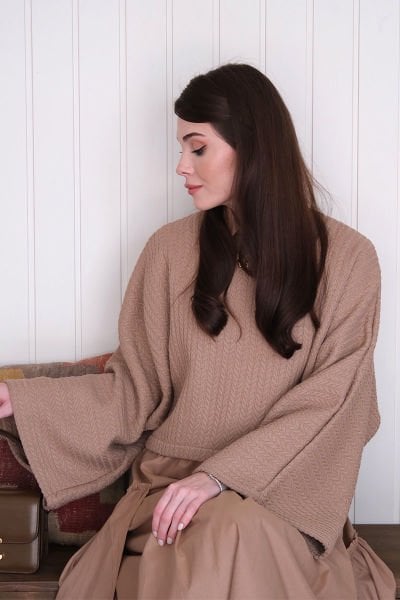 Karamel Yarasa Kol Triko Crop