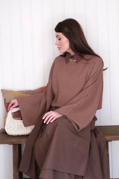 Çikolata Yarasa Kol Triko Crop