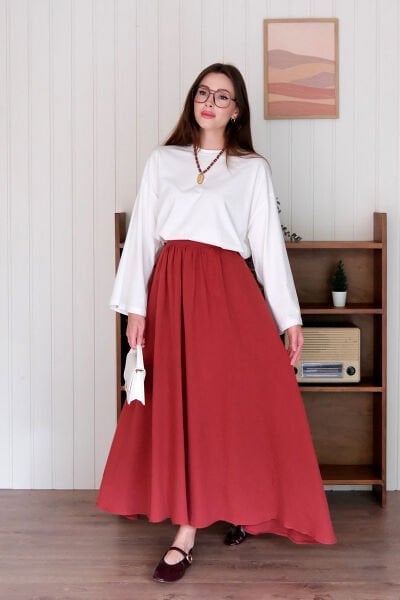 Bordo Müslin Balon Etek