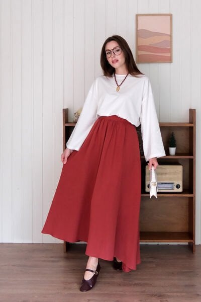 Bordo Müslin Balon Etek