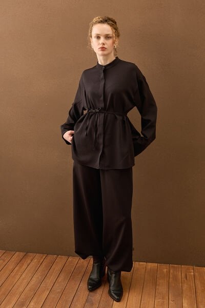 Siyah Krep Şalvar Takım